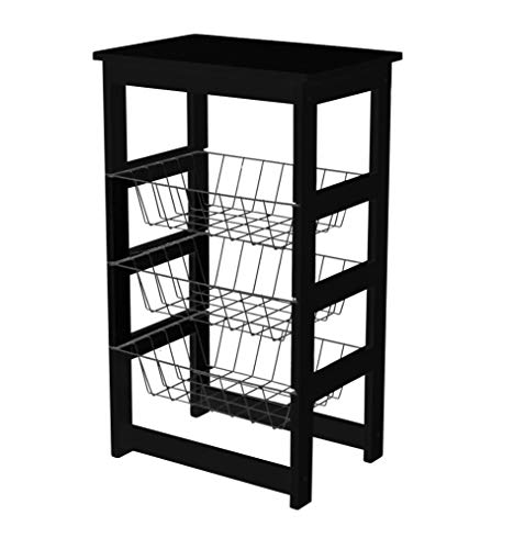 Fruteira Em Madeira Painel Com 3 Cestos (Preta)