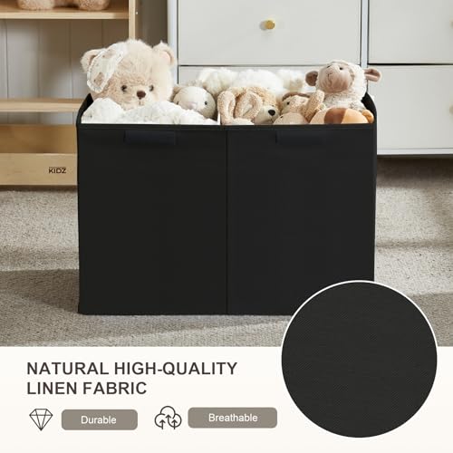 Image of Large Toy Storage Box with Lid, Collapsible Toys Storage Organizer Bins with Dividers and Handles, Storage Chest Bin for Kids, Boys, Girls, Nursery 25 inchx13 inch x16 inch (Black)