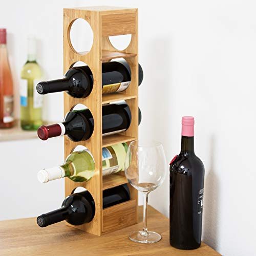 Foto von Relaxdays Weinregal aus Bambus HxBxT: ca. 53 x 14 x 12 cm mit 5 Fächern Holzregal für Wein Flaschenregal modern Regal für Getränke Weinhalter zur waagerechten Lagerung stapelbar, natur