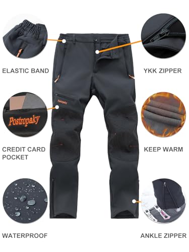 Postropaky Mens Hiking Snow Ski Pants Waterproof Outdoor Insulated Softshell Pants Snowboard Zipper Bottom Leg (Grey, 32W x 32L)