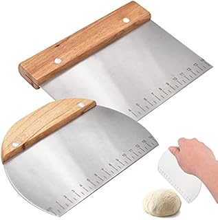 Stainless Steel Dough Scraper, DBAILY 2pcs Dough Scraper with Wooden Handle Multipurpose Pastry Dough Cutter Food Grade Griddle Scraper Chopper for Bread Pastry Cake Making Pizza Cutting