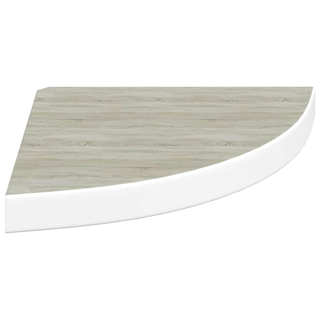 Juego de 4 estanterías de esquina de madera de densidad media con soporte invisible para salón, dormitorio y pasillo (roble y blanco), 35 x 35 x 3,8 cm