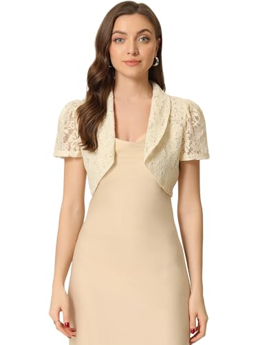 Image of Allegra K Floral Lace Shrug for Women's Work Crop Cardigan Wedding Guest Elegant Bolero