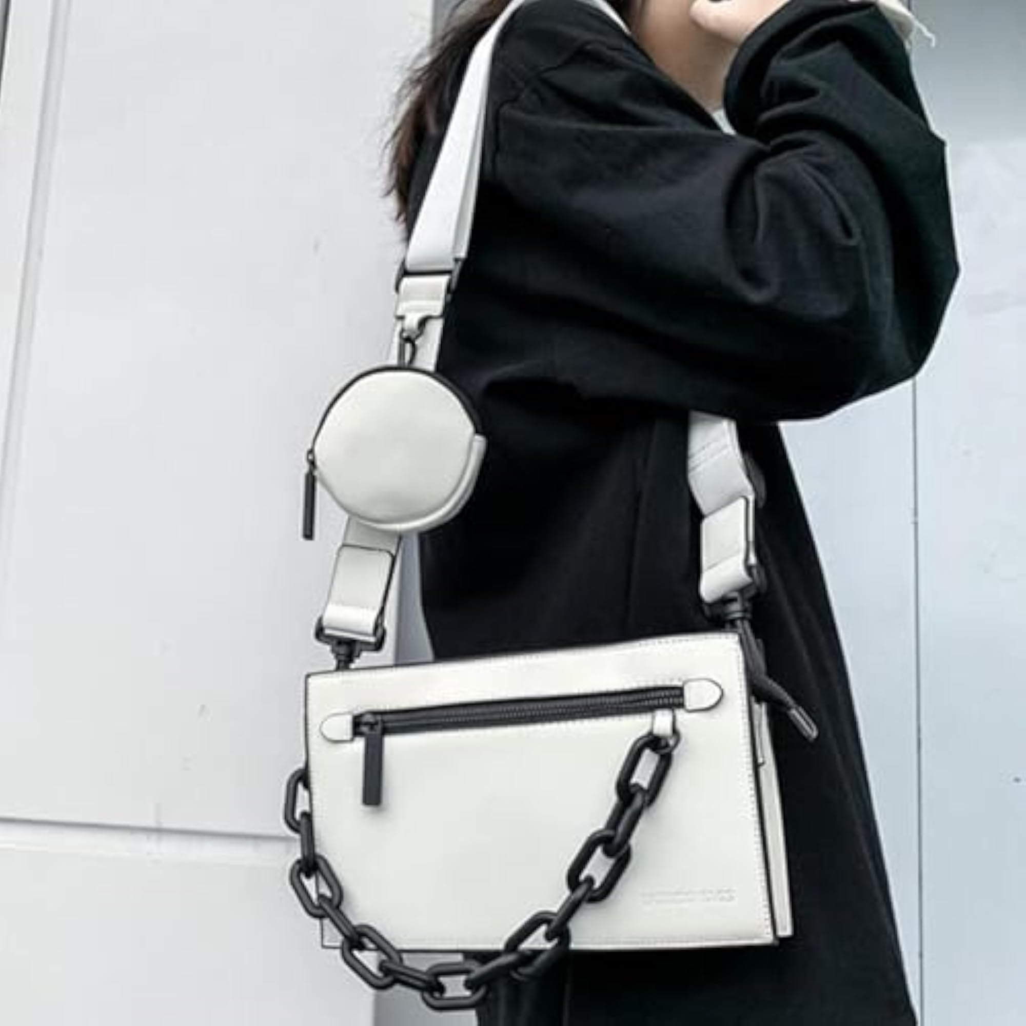 Small White Leather Shoulder Bag for Men