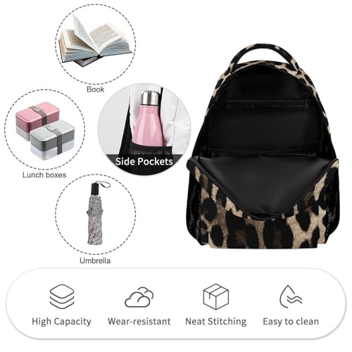 Black Leopard Print Backpack for Travel, Ultra Durable Small Bookbag Lightweight Daypack for Women Men3