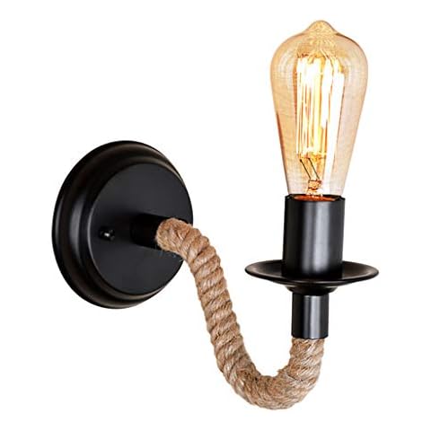 DOCJX Vintage Industrial Creative E27 Hemp Rope Wall Lamp Wrought Iron Hemp Rope Tube Wall Lights for Bedroom Hallway Restaurant Bar Decoration Industrial Wall Lighting Cover