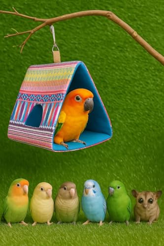 Image of Thai Style Bird Nest with Hole House Hammock Hanging, Finch Cage Plush Fluffy Birds Hut Hideaway for Hamster Parrot Macaw Budgies Eclectus Parakeet Cockatiels Cockatoo Lovebird