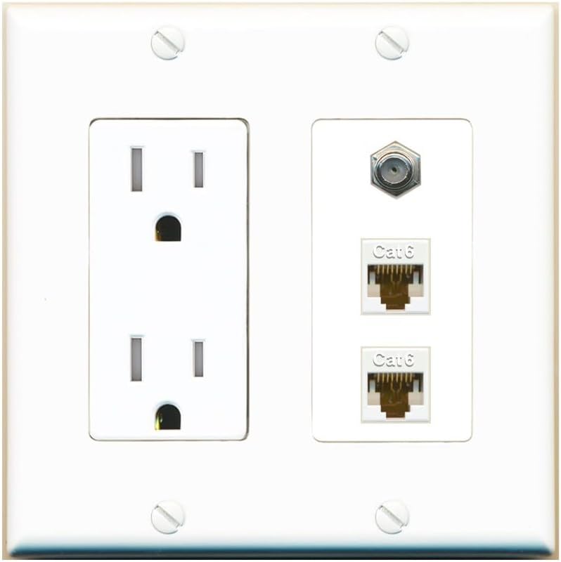 RiteAV - 2 Port Cat6 Ethernet 1 Coax Cable TV Wall Plate - Tamper-Resistant Outlet [Red/White]