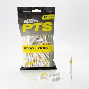 Pride PTS Wood Golf Tees – 100 Count, 2-3/4 Inch – White – #1 Brand on Tour – Striped for Consistency