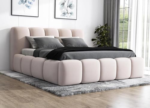 A&J MöbelLand Polsterbett 140x200 mit Bettkasten und Lattenrost – Sonic, Bett mit Matratze und Stauraum in Beige