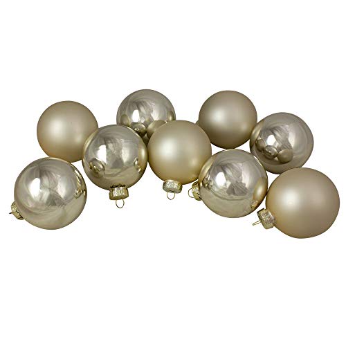 NORTHLIGHT 9ct Champagne Gold 2-Finish Glass Ball Christmas Ornaments 2.5