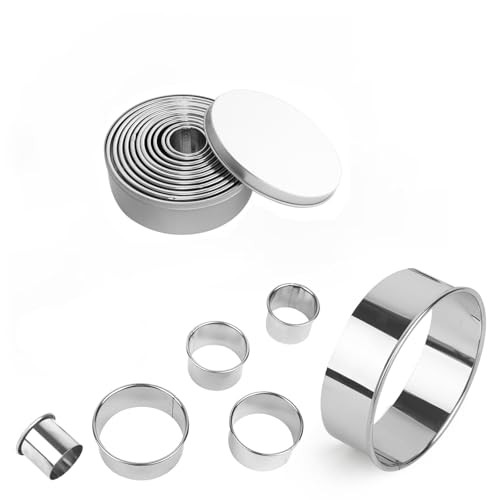 Weenwill Cookie Cutter,11 Pcs Pastry Cutters Round Cookie Cutters Shapes Set Circle Biscuit Cutters Stainless Steel Ring Scone Cutter for Pastry Donut Fondant Baking DIY Cake