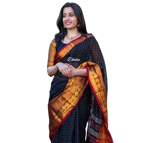Image of Narayanpet Pure Cotton Avani Border Saree for Women with Running Blouse | Tassels | Traditional Woven Solid Design | Handloom Weave