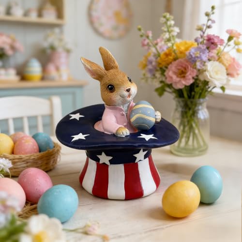 Estatua conejito de Pascua sombrero de mago en resina miniatura 3