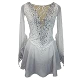 DONGPAO Girls' Figure Skating Dress Professional Ice Skating Dresses Women's Handmade Roller Skate Competition Costumes,Gray,S