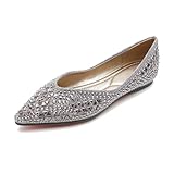Women's Pointed Rhinestone Flat Shoes Wedding Comfortable Soft Memory Foam Insole Flat Shoes for Women Comfortable Dress Shoes 9.5 Golden
