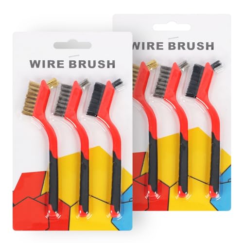 Image of Wire Brush Set, 6 Packs Brass Stainless Steel Nylon Wire Brushes Kit for Cleaning with Curved Handle Grip for Rust Removal, Wire Brushes for Cleaning Rust, Paint Scrubbing, Polishing