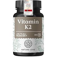 NATURE LOVE® Vitamin K2 hochdosiert - Premiumrohstoff MK7-365 Tabletten - all-trans Gehalt >99,7% MK-7 Menaquinon - vegan, laborgeprüft und in Deutschland produziert