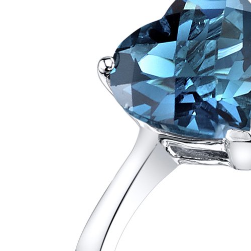 Peora London Blue Topaz Classic Heart Solitaire Ring For Women 14K White Gold, Genuine Gemstone Birthstone, 2 Carats Heart Shape 8Mm #TOP1