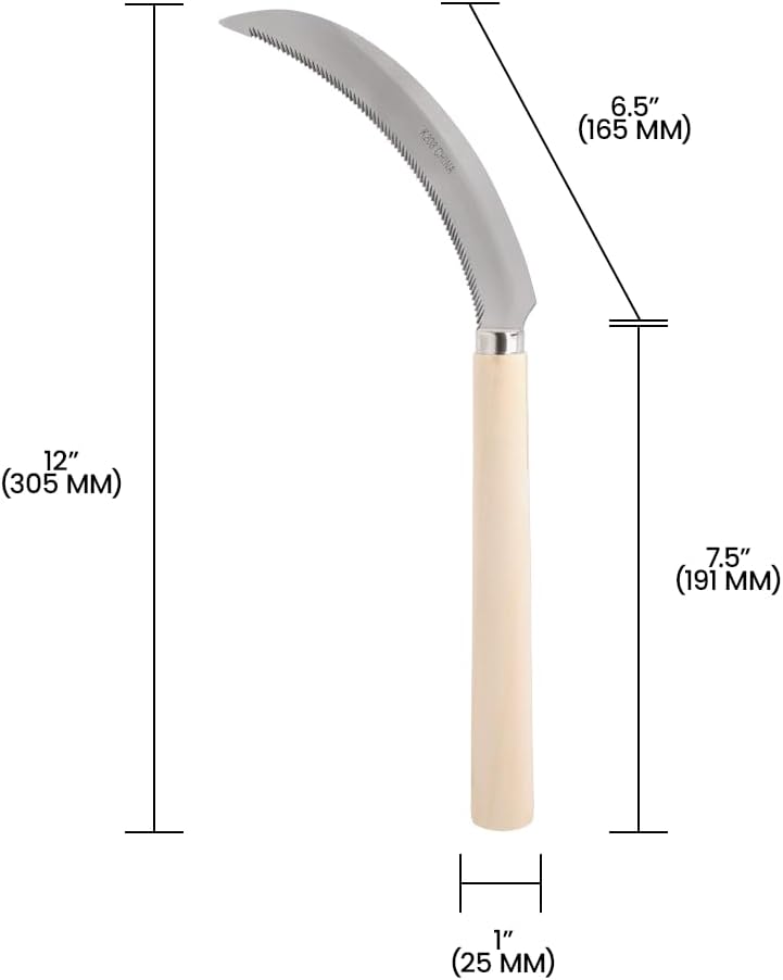 Zenport K208 Harvest Sickle with dimensions labeled