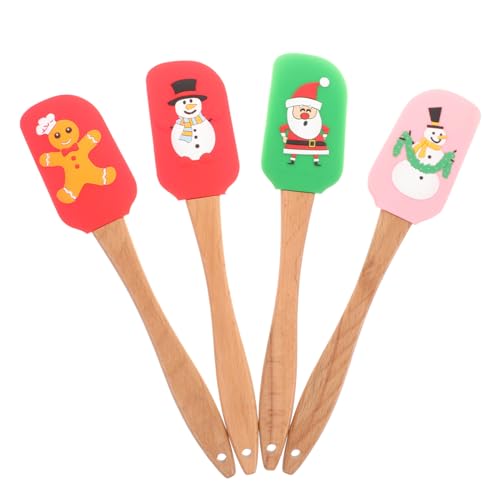 FUNNETOYU 4個シリコーンスクレーパー ケーキ用抹刀 木製ハンドル付き バタークリームパティスリーツール 誕生日 クリスマスパーティー用