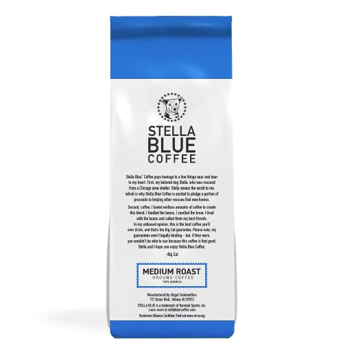 Stella Blue Fresh Ground Coffee - Big Cat Blend - 100% Arabica Medium Roast - Ethically & Sustainably Sourced From Central America - Helps Support Paws Chicago - 12 Ounce Bag #TOP7