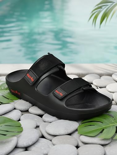 Image of HEALTH FIT Extra Soft Premium Classic Cushion Sliders /Slipper footbed with Double Adjustable Strap Comfortable Light Weight Anti-Skid Waterproof Stylish Flip Flops for Men's HF153