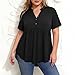 Womens Plus Size Henley Tops Casual V Neck Short Sleeve T Shirts Button Babydoll Loose Fit Peplum Tops Summer Outfits Black