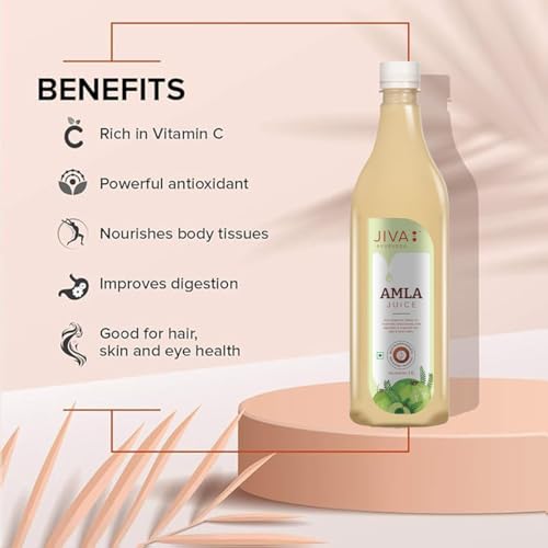 Image of Jiva Amla Juice 1 Litre | Improves Digestion, Boosts Immunity, Promotes Healthy Hair & Skin | Cold Pressed Fresh Amlas, Rich in Vitamin C & Antioxidants, With No Artificial Flavours (Pack of 1)