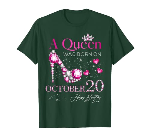 A Queen was Born on October 20, 20th October Birthday T-Shirt, Men, Dark Green, 3X-Large