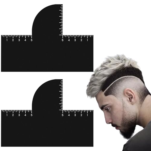 2 carte nere per migliorare l'attaccatura dei capelli a forma di T, con indicatori di misurazione, bordo spray colorato, per bordi precisi e linee della barba, guida al taglio per uomini