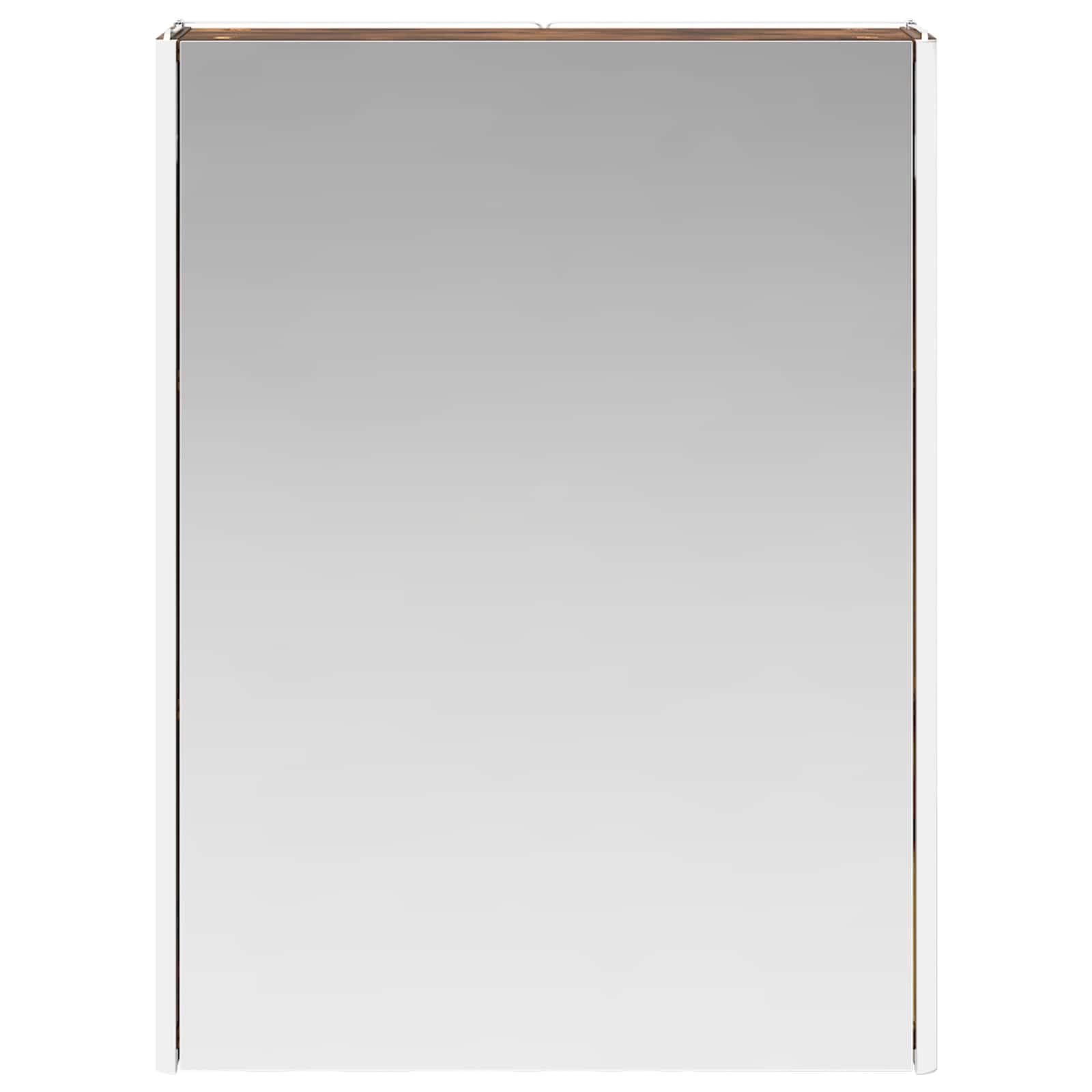 Szafka łazienkowa z lustrem wędzonego dębu z oświetleniem LED, 73,5 x 15,5 x 70 cm, materiał drewnopochodny, montaż na ścianie, dwukierunkowe lustro z półkami na meble łazienkowe i miejsce do