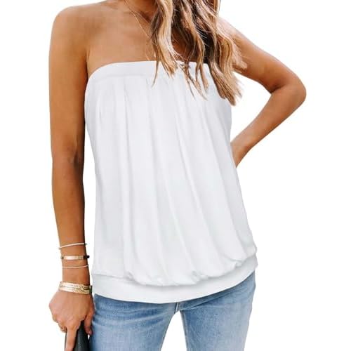 CHICGAL Women's Tube Tops Summer Casual Bandeau Tank Casual Strapless Blouse Off The Shoulder Tunic Shirts 2026