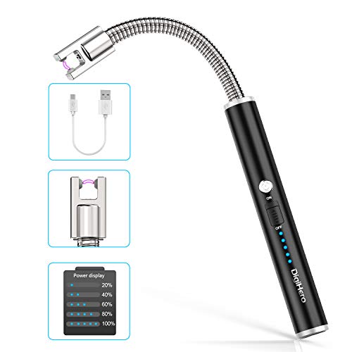 DigiHero Elektrisches Feuerzeug mit biegsamem Hals, wiederaufladbar, flammenlos, mit LED-Akkustandsanzeige und…