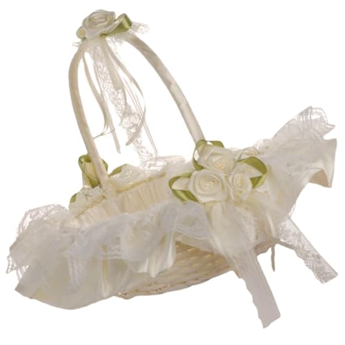 Gadpiparty Cesta de Flores para Niñas Lazo de Encaje Beige, Tejido de Poliéster, Almacenamiento de Pétalos, Adecuado para Bodas y Fiestas de Celebración