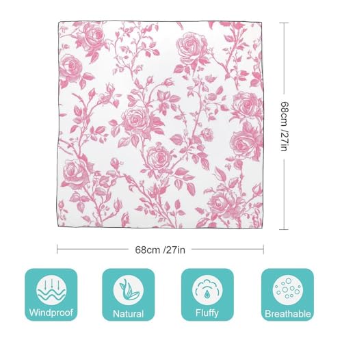 Pink Floral Rose Toile Pattern Women Hair Scarf Square Silk Like Head Scarves Handkerchief Satin Neck Scarf2