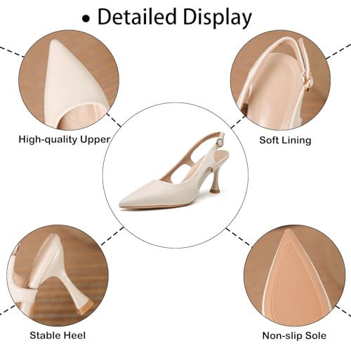 Women's Leather Sexy Slingback Dress Stiletto Heel Pumps Elegant Comfortable Classic Pointed Closed Toe Adjustable Ankle Buckle High Heel Pumps for Wedding Prom Party3