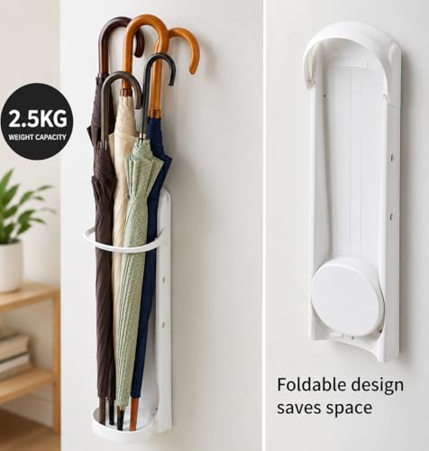 Image of Wall Mounted Umbrella Holder for Home & Office Space Saving Umbrella Storage Rack with Water Drip Tray, Self Adhesive Umbrella Organizer for Entryway, Hallway & Door