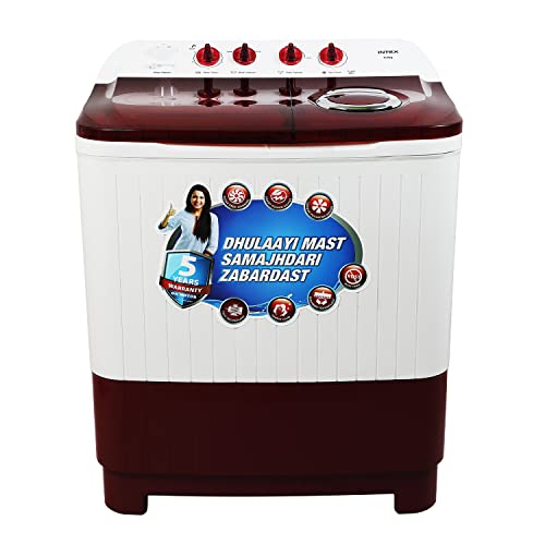 Image of Intex 8 KG Semi Automatic Top Loading Washing Machine with Air Dry Technology (Transparent Lid, Burgundy, SA80FBPT)