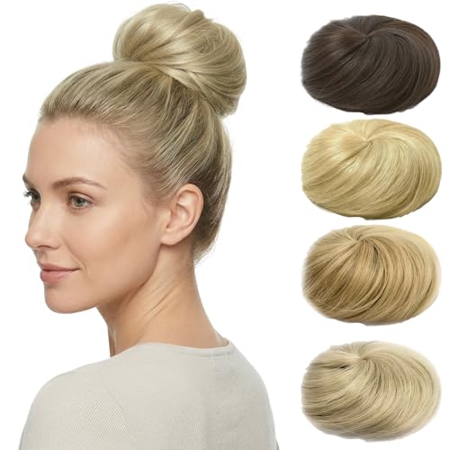 Extensiones de Moño DIPZO, Postizo Sintético Liso para Mujeres (Rubio Ceniza)