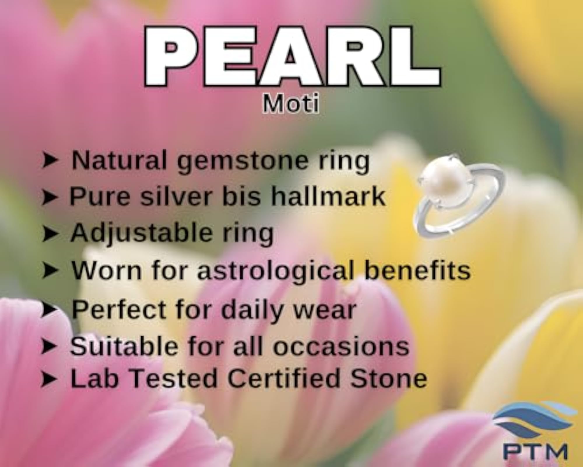 Women's 925 Sterling Silver Pearl Adjustable Ring, Astrological Gemstone
