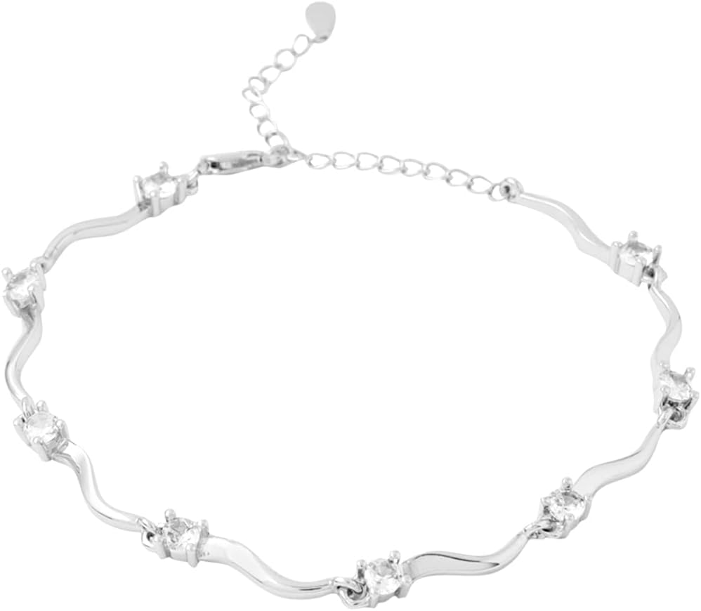 Valentine Gift for Girls Bracelet for Women and Girls | Fashion Silver Crystal Stoned Bracelets for Women and Girls | Link Chain Silver Tone Crystal Bracelet | Accessories Jewellery for Women | Birthday Gift for Girls and Women Anniversary Gift for Wife