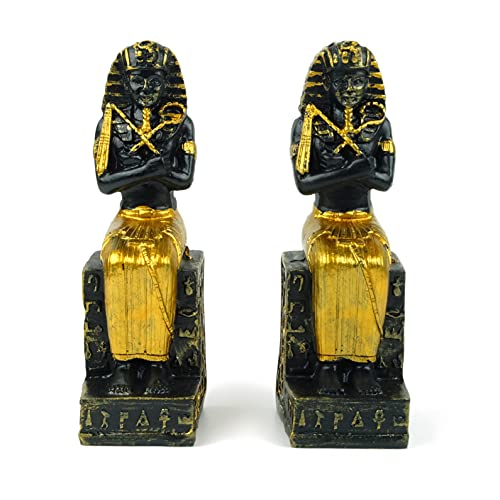 Transgood 2 Pcs/Set Pharaoh Mini Size Statue Ancient Egyptian King Tutankhamun Figurine Collectible Decorative Sculpture