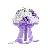 LICHENGTAI Brautstrauß Brautstrauss Hochzeit Hochzeitssträuße aus Kristallseide Brautstrauß Künstlich Handwurf Blumenstrauß künstlich Rosen Lila Seidenblumen Brautstrauß für Hochzeit Home Dekoration