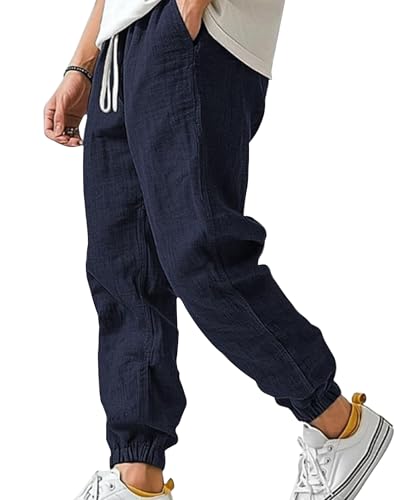 Men's Cotton Sweatpants Elastic Waist Drawstring Casual Jogger Pants Lightweight Tapered Joggers Pant