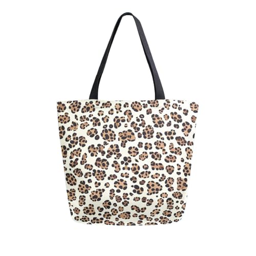 Extra Large Shoulder Tote Bag for Beach Travel Weekender Gym Leopard Print Brown Animal Black Reusable Grocery Canvas Shopping Bag