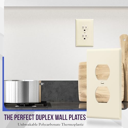 Image of ENERLITES Duplex Receptacle Outlet Wall Plate, Gloss Finish, Midway Size 1-Gang 4.88 inch x 3.11 inch, Unbreakable Polycarbonate Thermoplastic, UL Listed, 8821M-LA-10PCS, Light Almond, 10 Pack