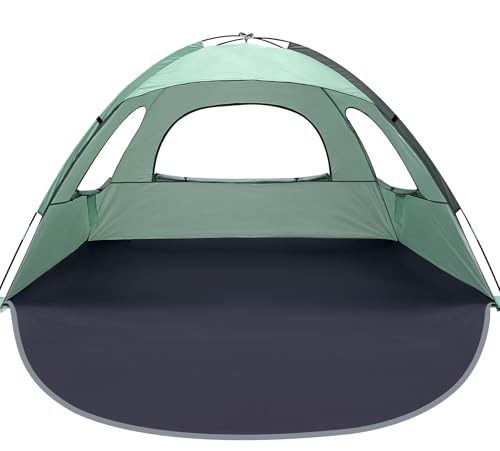 WhiteFang Beach Tent Anti-UV Portable Sun Shade Shelter for 3 Person, Extendable Floor with 3 Ventilating Mesh Windows Plus Carrying Bag, Stakes and Guy Lines (Mint Green)