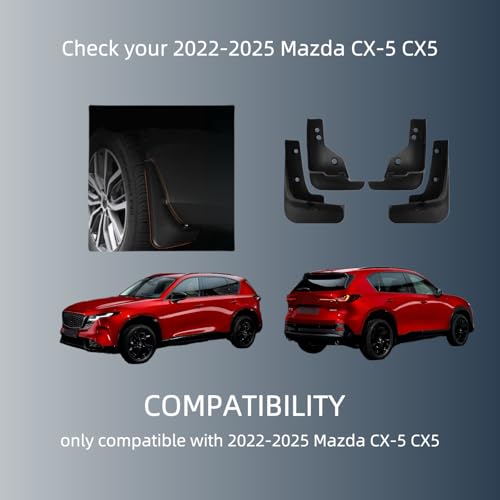 Image of No Drill Mud Flaps Compatible with 2022-2025 Mazda CX-5 CX5 (Gas Only, NOT for Hybrid /PHEV) - Front & Rear Splash Guards, PP All Weather Mudflaps, Custom Fit Exterior Accessories