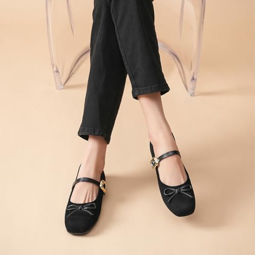 miss left Women Cute Bowknot Round Toe Mary Jane Flats Single Strap Adjustable Buckle Ballet Flats Party Date Casual Shoes Size 4-16 US4
